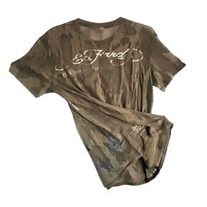Ed Hardy +Christian Audigier Sheer Vtg Camouflage Graffiti Art Perfect Condition